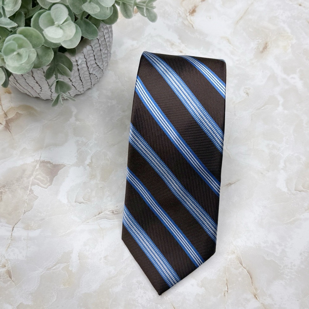 NWOT Jos. A. Bank Traveler Silk Tie Brown‎ Blue Stain Resistant 3 1/8" - 59"